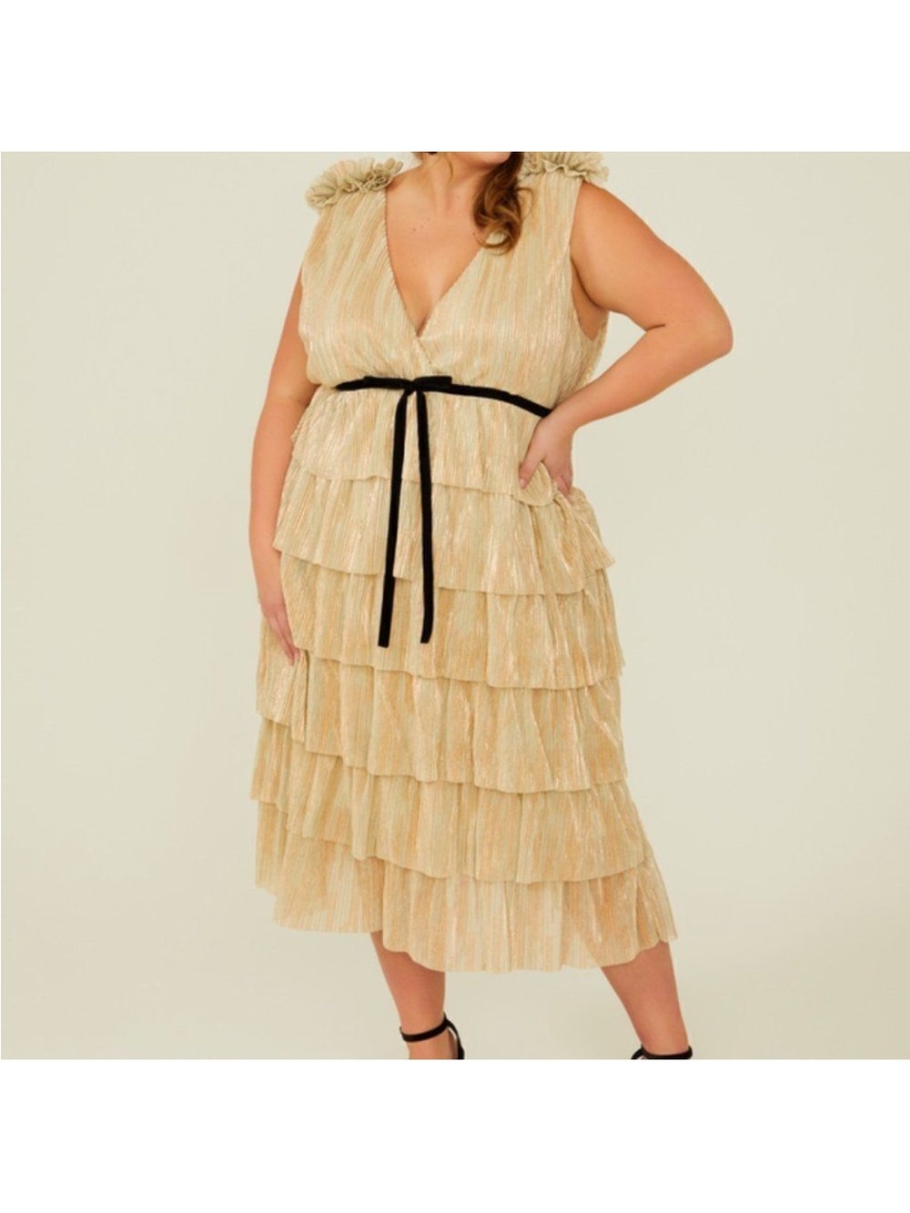 ARULA gold tiered party dress